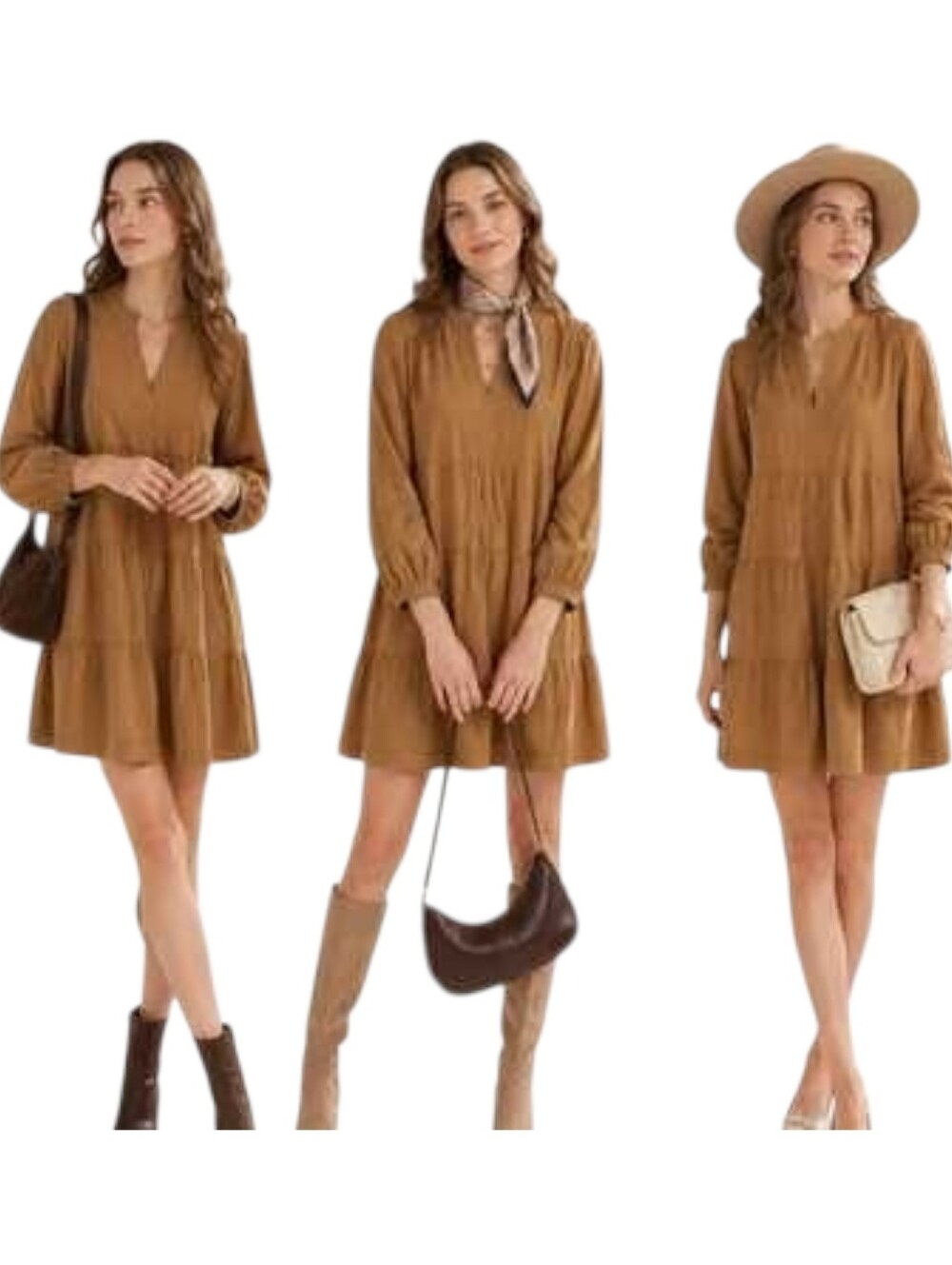 Lucky Brand NWT Corduroy Tiered Mini Dress Size Medium in Brown with Pockets